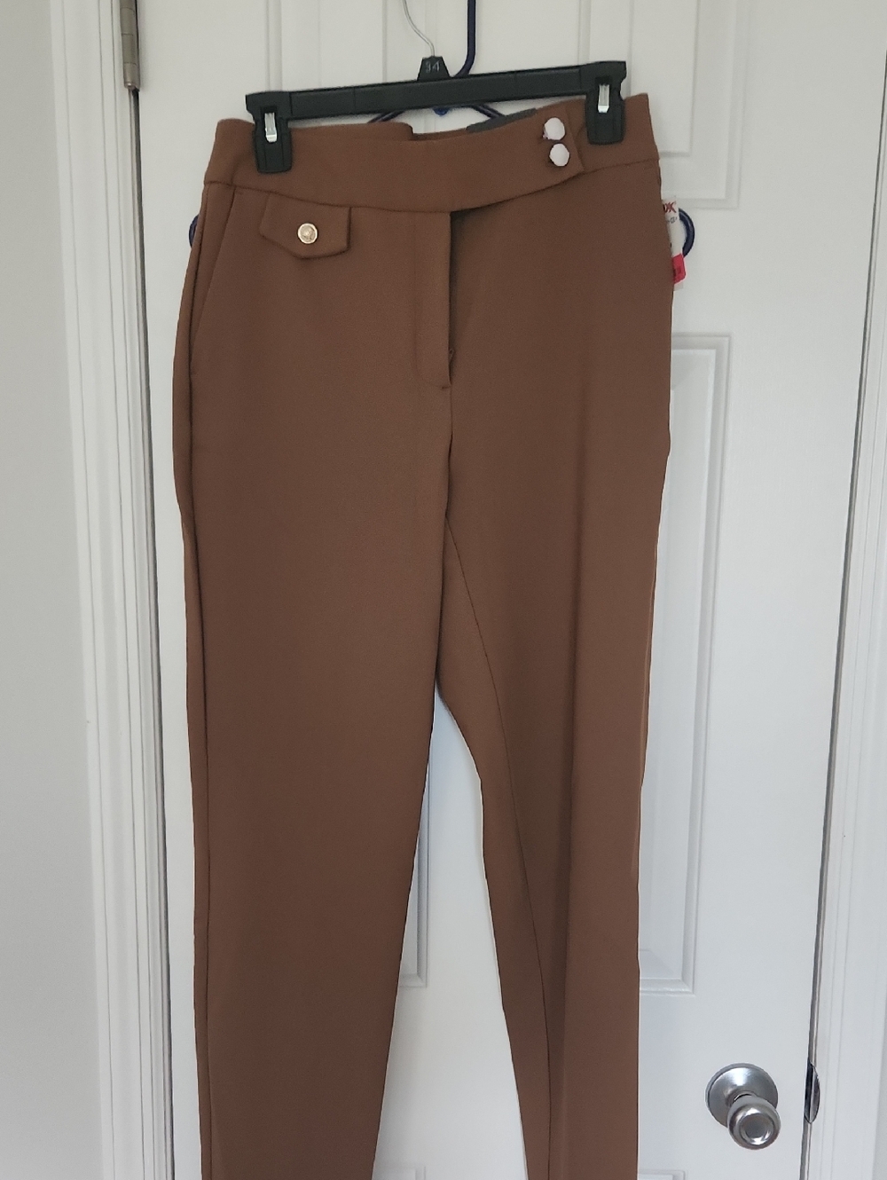 Rachel Zoe Brown Tapered Ponte Trousers with Button Detail NWT